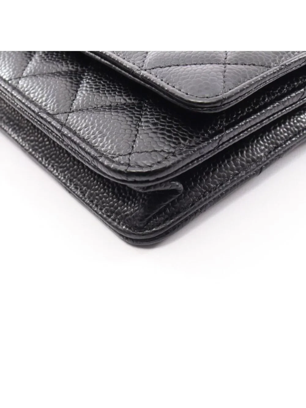 Chanel Shoulder Bag Quilted Black Caviar Leather Chain Wallet